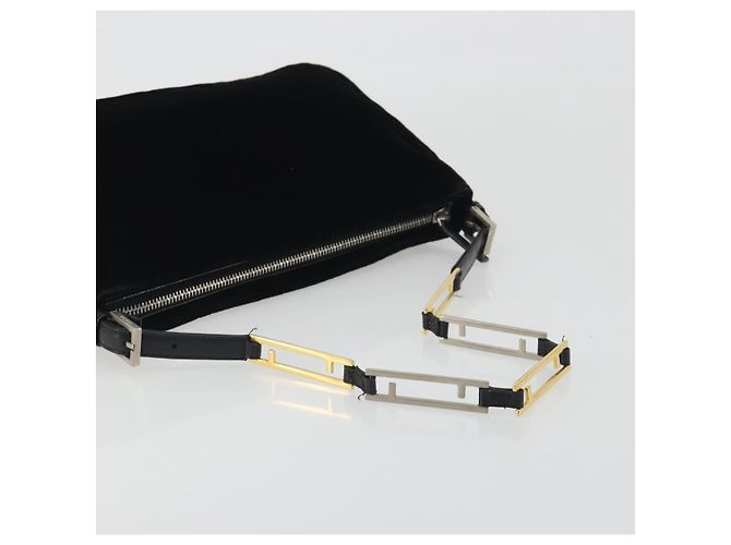 Borsa a tracolla con catena FENDI Velor Black Auth 195236A Nero - vista 7