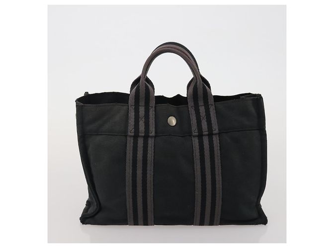 Hermès Borsa HERMES Fourre Tout in cotone Set di 3 Nero Rosso Auth 192553 - vista 17