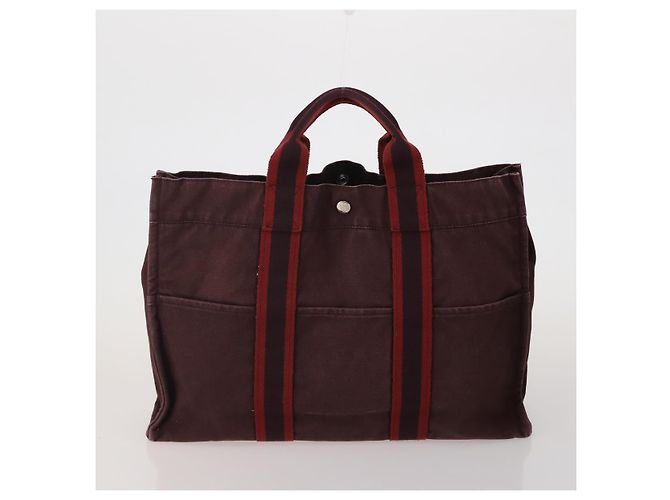 Hermès Borsa HERMES Fourre Tout in cotone Set di 3 Nero Rosso Auth 192553 - vista 2