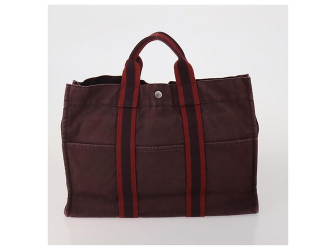 Hermès Borsa HERMES Fourre Tout in cotone Set di 3 Nero Rosso Auth 192553 - vista 3