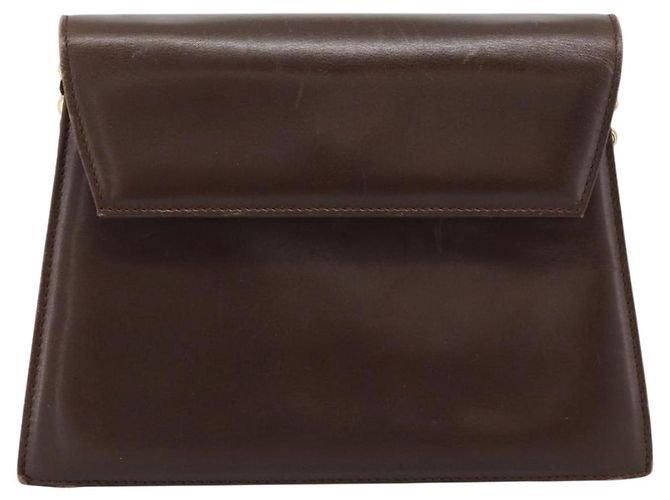 Borsa a spalla con catena Salvatore Ferragamo in pelle marrone scuro oro Auth 195566 - vista 13