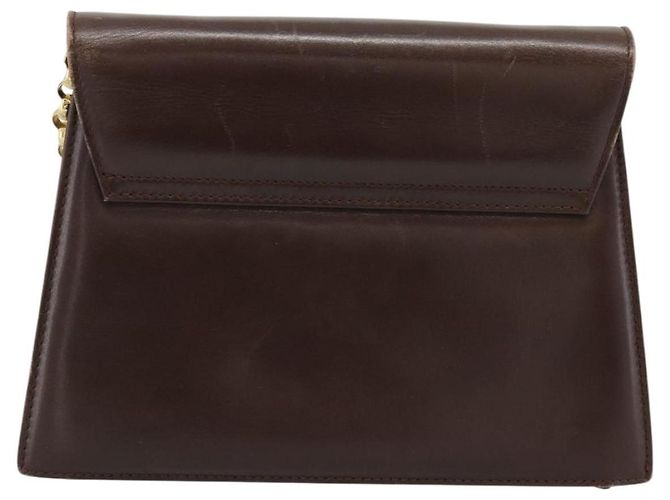 Borsa a spalla con catena Salvatore Ferragamo in pelle marrone scuro oro Auth 195566 - vista 2
