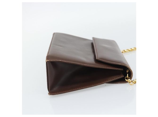 Borsa a spalla con catena Salvatore Ferragamo in pelle marrone scuro oro Auth 195566 - vista 4