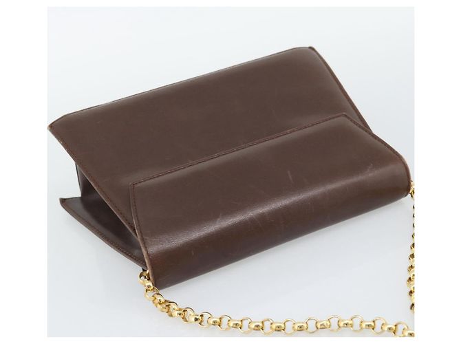 Borsa a spalla con catena Salvatore Ferragamo in pelle marrone scuro oro Auth 195566 - vista 6