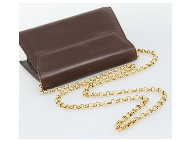 Borsa a spalla con catena Salvatore Ferragamo in pelle marrone scuro oro Auth 195566 - vista 7