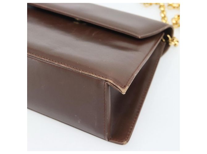 Borsa a spalla con catena Salvatore Ferragamo in pelle marrone scuro oro Auth 195566 - vista 9