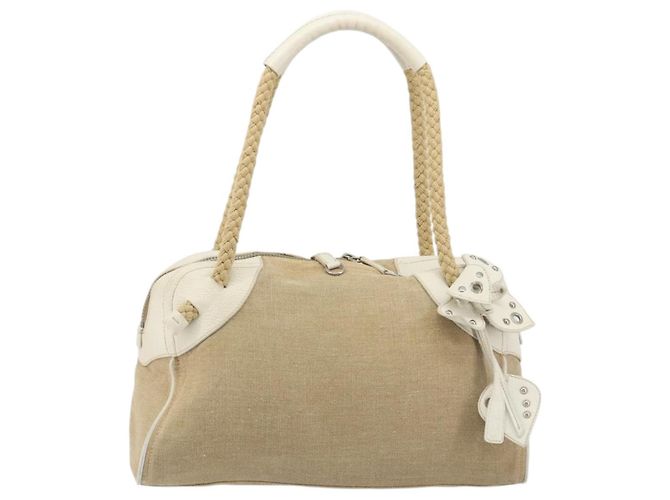 Borsa Boston Miu Miu Canvas Beige Silver Auth 194986 Argento - vista 13