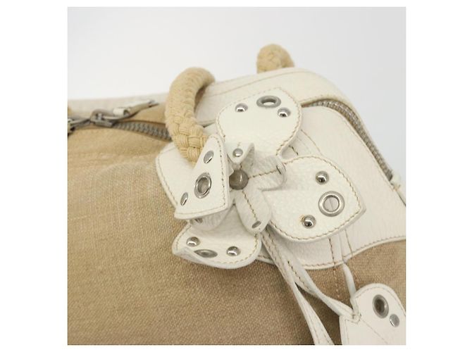 Borsa Boston Miu Miu Canvas Beige Silver Auth 194986 Argento - vista 17