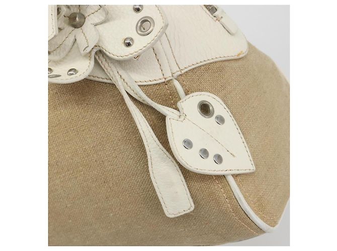 Borsa Boston Miu Miu Canvas Beige Silver Auth 194986 Argento - vista 18