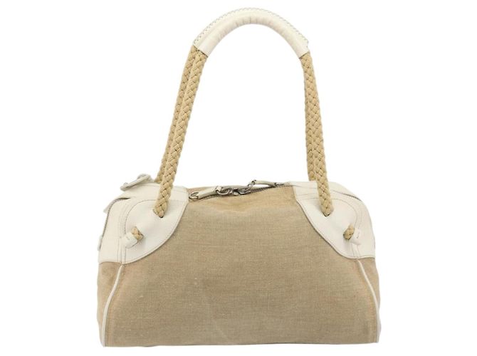 Borsa Boston Miu Miu Canvas Beige Silver Auth 194986 Argento - vista 2