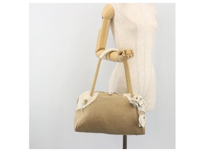 Borsa Boston Miu Miu Canvas Beige Silver Auth 194986 Argento - vista 24