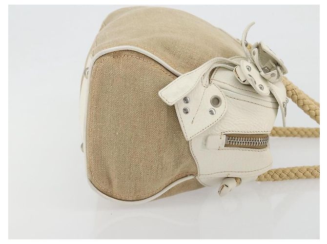 Borsa Boston Miu Miu Canvas Beige Silver Auth 194986 Argento - vista 3