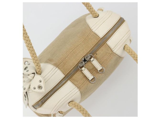 Borsa Boston Miu Miu Canvas Beige Silver Auth 194986 Argento - vista 6