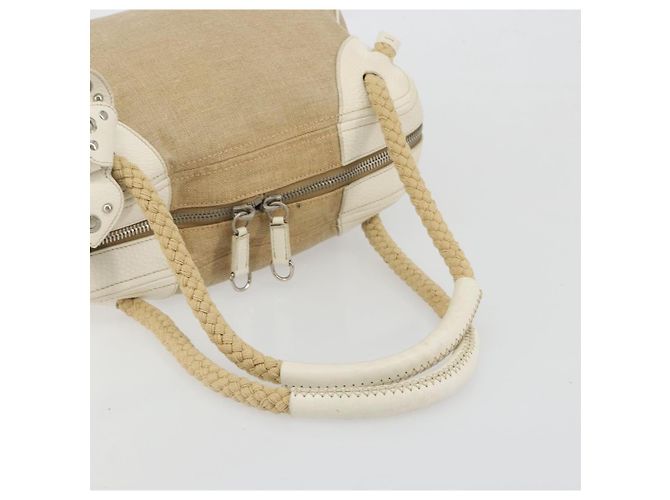 Borsa Boston Miu Miu Canvas Beige Silver Auth 194986 Argento - vista 7