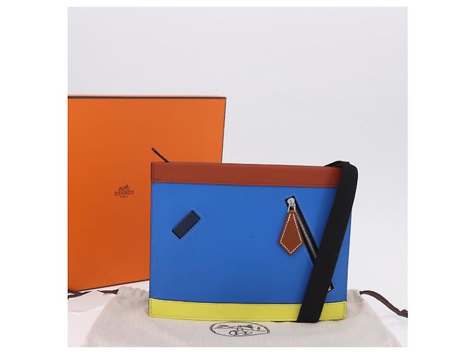Hermès Borsa a Pochette HERMES Zip Angor in Pelle Blu Argento Auth 196795SM - vista 12