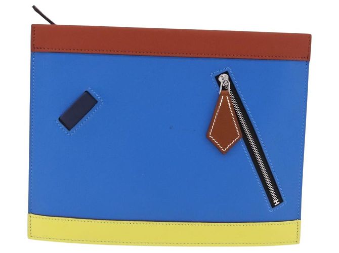 Hermès Borsa a Pochette HERMES Zip Angor in Pelle Blu Argento Auth 196795SM - vista 13