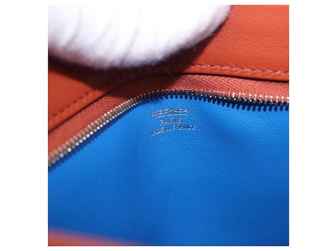 Hermès Borsa a Pochette HERMES Zip Angor in Pelle Blu Argento Auth 196795SM - vista 21