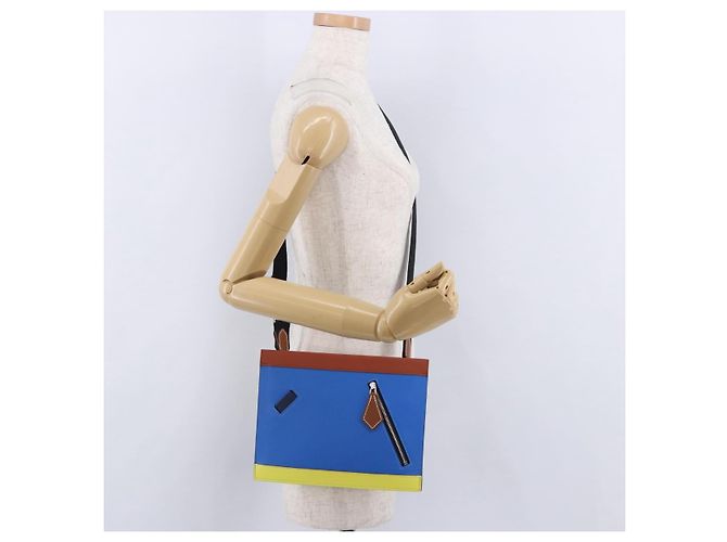 Hermès Borsa a Pochette HERMES Zip Angor in Pelle Blu Argento Auth 196795SM - vista 24