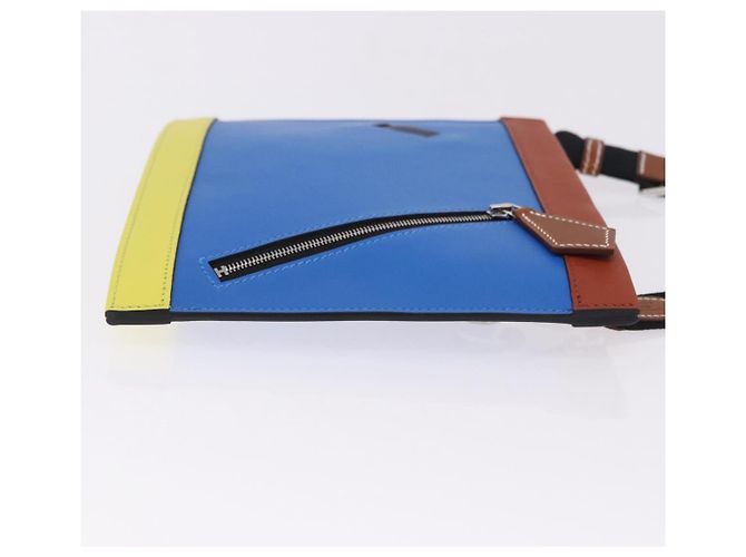 Hermès Borsa a Pochette HERMES Zip Angor in Pelle Blu Argento Auth 196795SM - vista 4