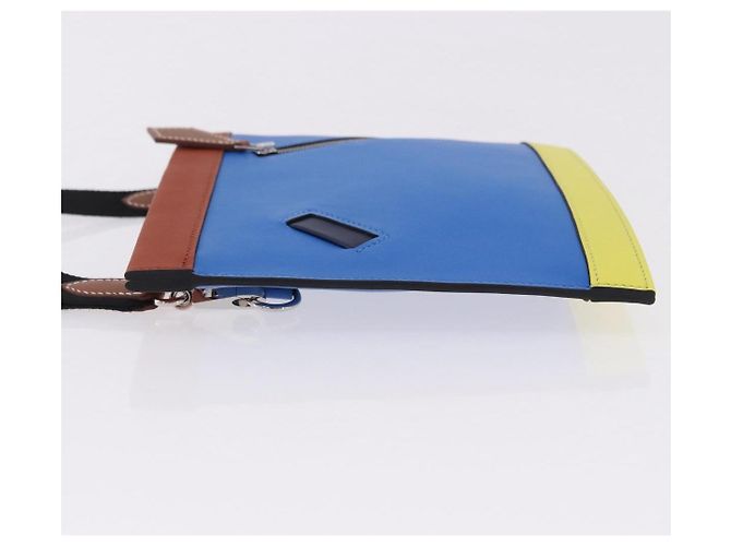 Hermès Borsa a Pochette HERMES Zip Angor in Pelle Blu Argento Auth 196795SM - vista 5