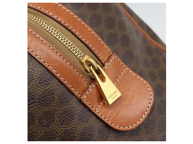 Céline Borsa Boston CELINE Macadam Canvas PVC Pelle Marrone Oro Auth 194340A D'oro - vista 10