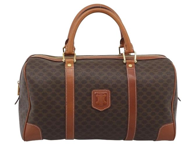 Céline Borsa Boston CELINE Macadam Canvas PVC Pelle Marrone Oro Auth 194340A D'oro - vista 13