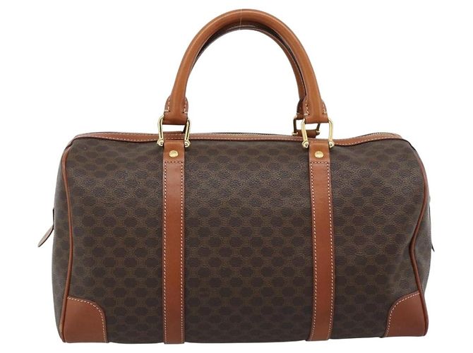 Céline Borsa Boston CELINE Macadam Canvas PVC Pelle Marrone Oro Auth 194340A D'oro - vista 2