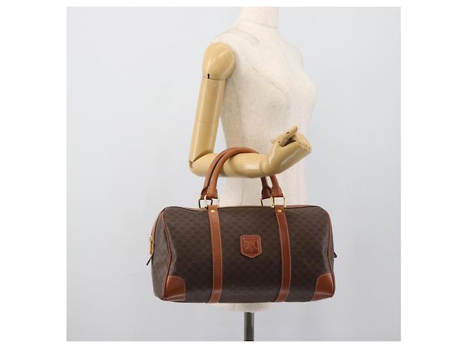 Céline Borsa Boston CELINE Macadam Canvas PVC Pelle Marrone Oro Auth 194340A D'oro - vista 20