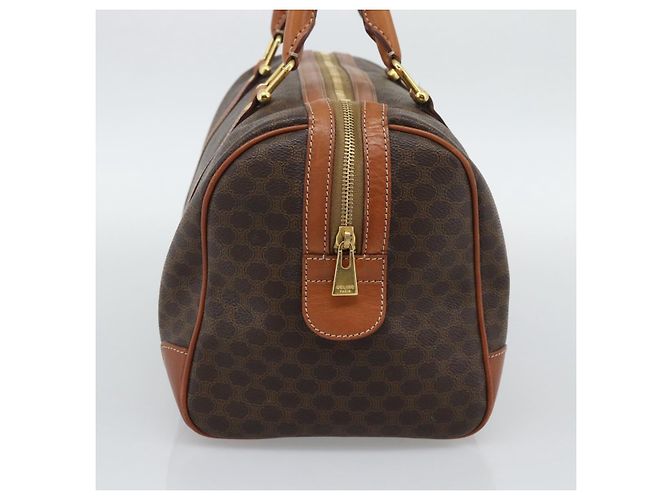 Céline Borsa Boston CELINE Macadam Canvas PVC Pelle Marrone Oro Auth 194340A D'oro - vista 3