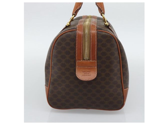 Céline Borsa Boston CELINE Macadam Canvas PVC Pelle Marrone Oro Auth 194340A D'oro - vista 4
