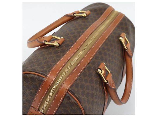 Céline Borsa Boston CELINE Macadam Canvas PVC Pelle Marrone Oro Auth 194340A D'oro - vista 6