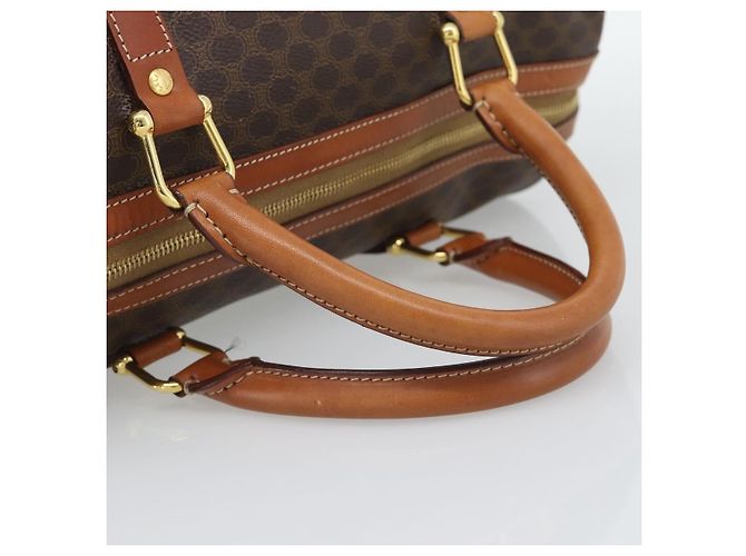 Céline Borsa Boston CELINE Macadam Canvas PVC Pelle Marrone Oro Auth 194340A D'oro - vista 7