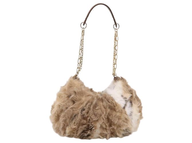 Borsa a tracolla con catena BURBERRY Pelliccia Beige Gold Auth 196269A D'oro - vista 13