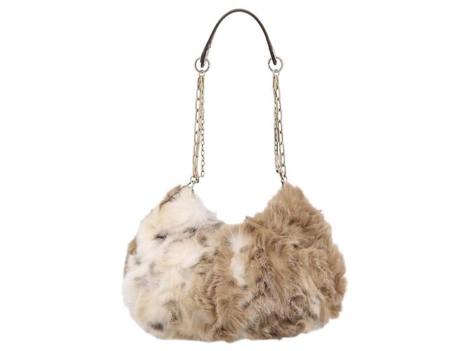 Borsa a tracolla con catena BURBERRY Pelliccia Beige Gold Auth 196269A D'oro - vista 2