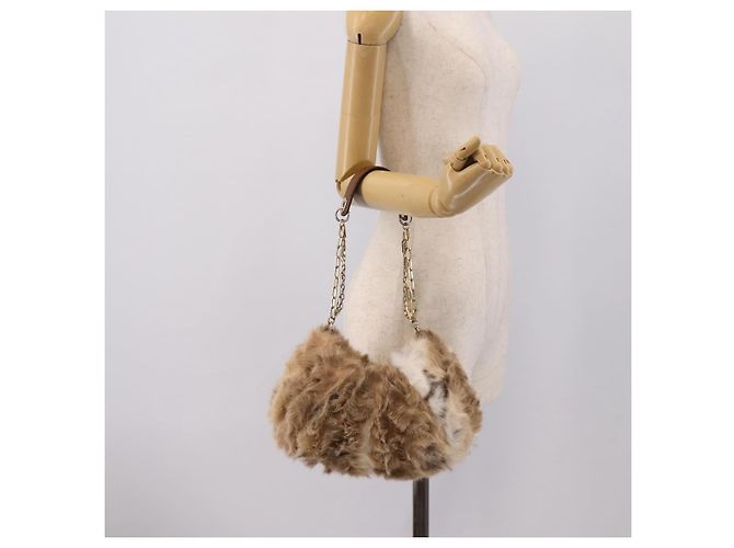 Borsa a tracolla con catena BURBERRY Pelliccia Beige Gold Auth 196269A D'oro - vista 20