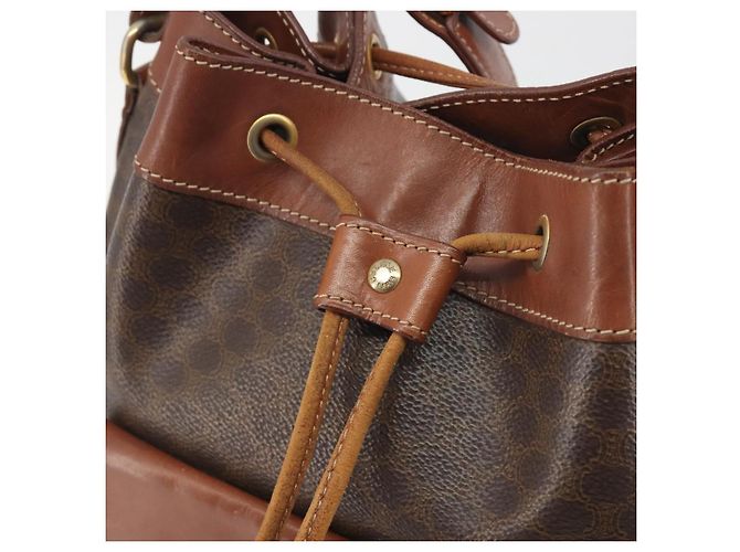 Céline Borsa a Tracolla CELINE Macadam PVC Pelle Marrone Tono Oro Auth 196099 - vista 10