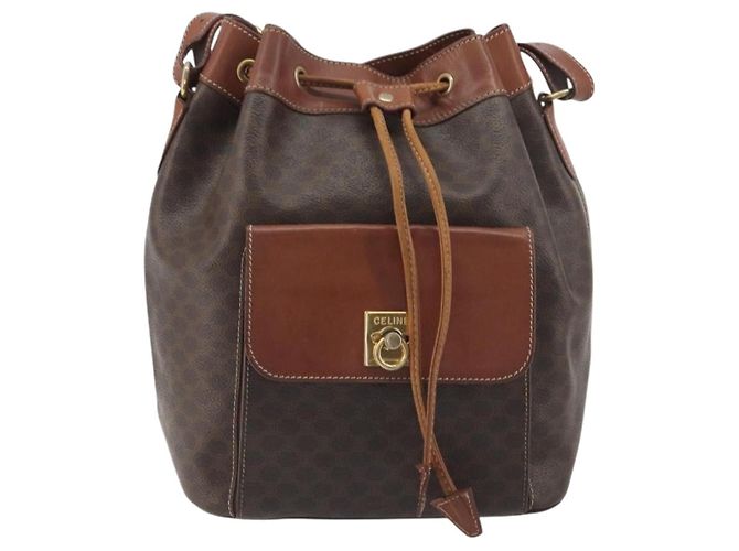 Céline Borsa a Tracolla CELINE Macadam PVC Pelle Marrone Tono Oro Auth 196099 - vista 13