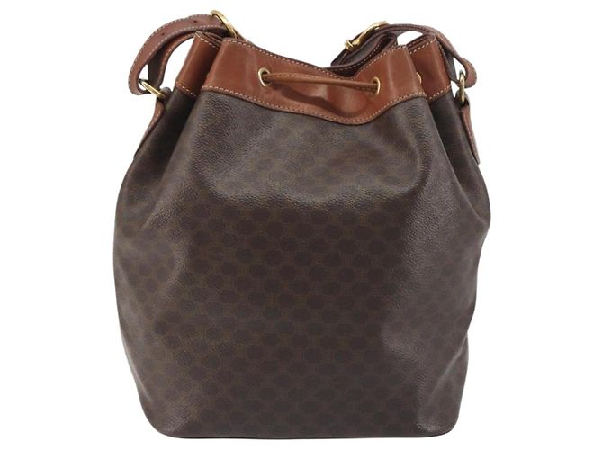 Céline Borsa a Tracolla CELINE Macadam PVC Pelle Marrone Tono Oro Auth 196099 - vista 2