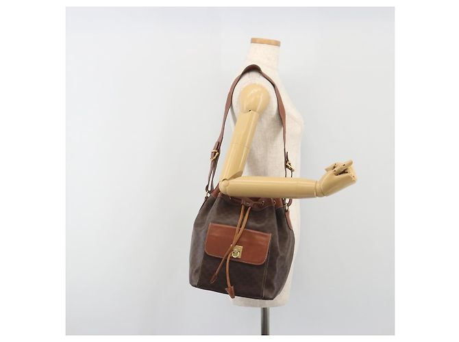 Céline Borsa a Tracolla CELINE Macadam PVC Pelle Marrone Tono Oro Auth 196099 - vista 24