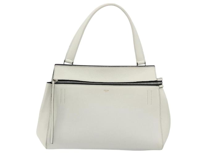 Céline Borsa a mano CELINE Edge Medium in pelle bianca e argento Auth 194359A Bianco - vista 13