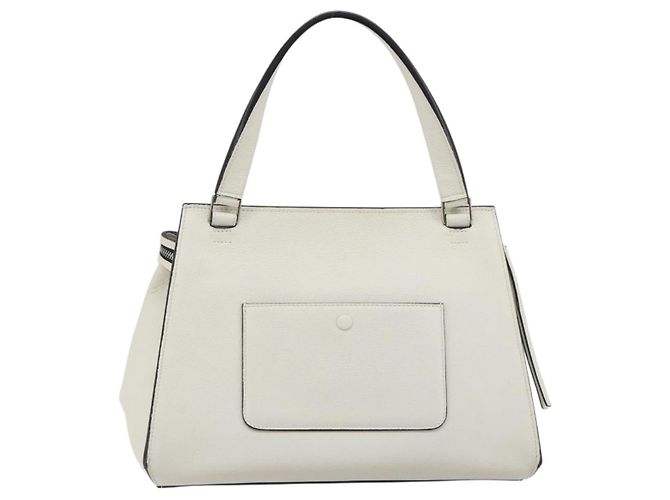 Céline Borsa a mano CELINE Edge Medium in pelle bianca e argento Auth 194359A Bianco - vista 2