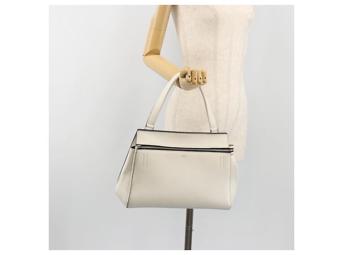 Céline Borsa a mano CELINE Edge Medium in pelle bianca e argento Auth 194359A Bianco - vista 22