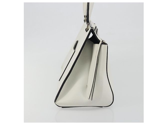 Céline Borsa a mano CELINE Edge Medium in pelle bianca e argento Auth 194359A Bianco - vista 4