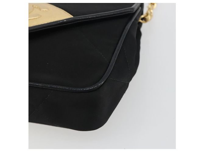 Borsa a tracolla CHANEL Matelasse con catena in raso nero e oro CC Auth 195338A D'oro - vista 15