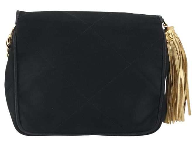 Borsa a tracolla CHANEL Matelasse con catena in raso nero e oro CC Auth 195338A D'oro - vista 2