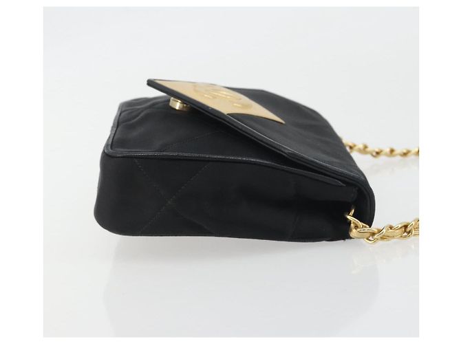 Borsa a tracolla CHANEL Matelasse con catena in raso nero e oro CC Auth 195338A D'oro - vista 3