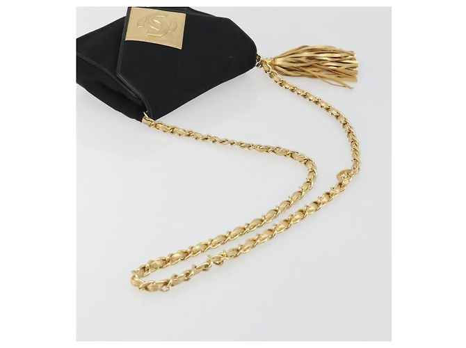 Borsa a tracolla CHANEL Matelasse con catena in raso nero e oro CC Auth 195338A D'oro - vista 7