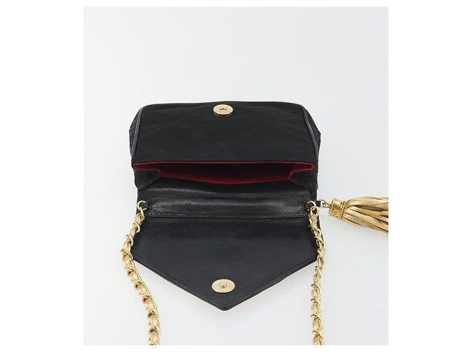 Borsa a tracolla CHANEL Matelasse con catena in raso nero e oro CC Auth 195338A D'oro - vista 9