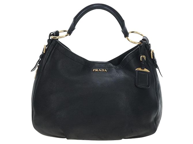 Borsa a Spalla PRADA Vittero Dino Leather Black Gold Auth 194765M Nero D'oro - vista 13