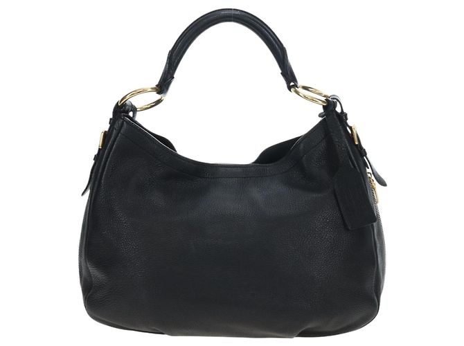 Borsa a Spalla PRADA Vittero Dino Leather Black Gold Auth 194765M Nero D'oro - vista 2